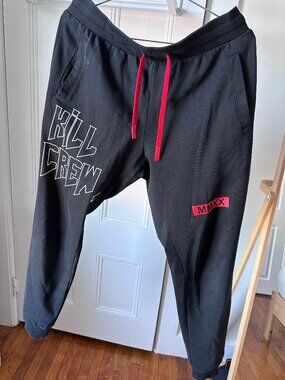 Kill Crew MMXX Black Jogger Sweatpants Red Drawstring Mens Size [30-32]